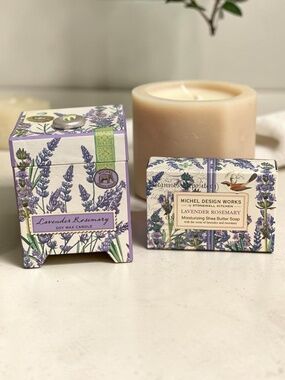 Michel Design Works Rosemary Lavender Candle 6.5oz + Shea Butter Soap Gift Set